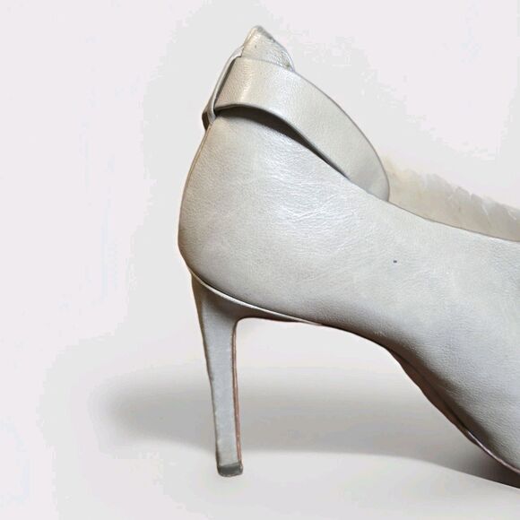 COACH Manhattan Heeled Sandal Pump Womens Sz 7 Leather Grey Open Toe Ankle Strap - Picture 4 of 9